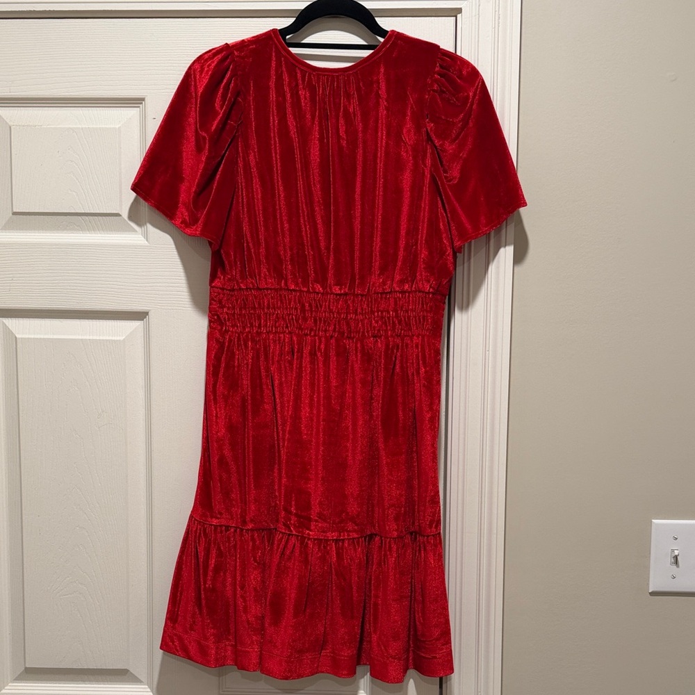 THML Red Velvet Flutter Sleeve Dress - Picture 3 of 4